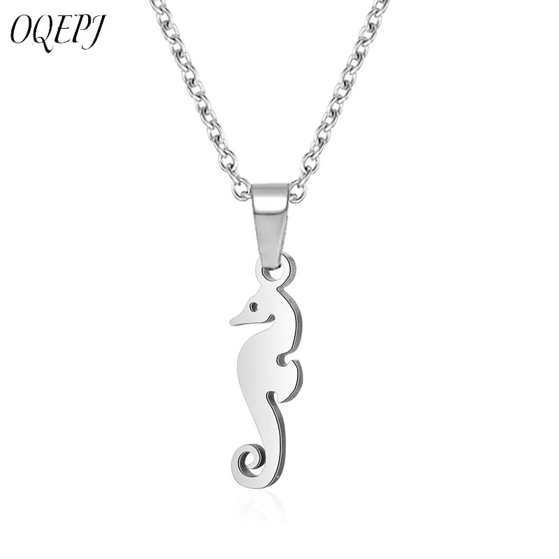 

OQEPJ Fashion Simple Hippocampus Pendant Necklace Stainless Steel Pendants For Women Cut Animal Necklaces Smooth Design Jewelry