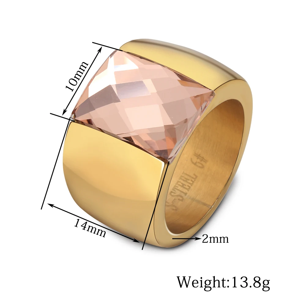 Кольцо из тяжелого золота/серебра из нержавеющей стали с большими драгоценными камнями, Кристальные кольца для женщин, размер 7,8, 9