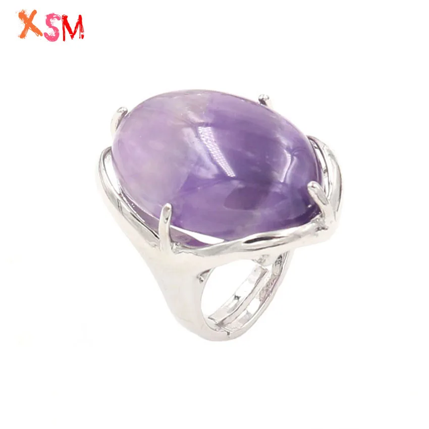 

xinshangmie Elegant Style Oval Resizable Ring Natural Amethysts Rose Quartzs Lapis Lazuli For Women Reiki Healing Ring Jewelry