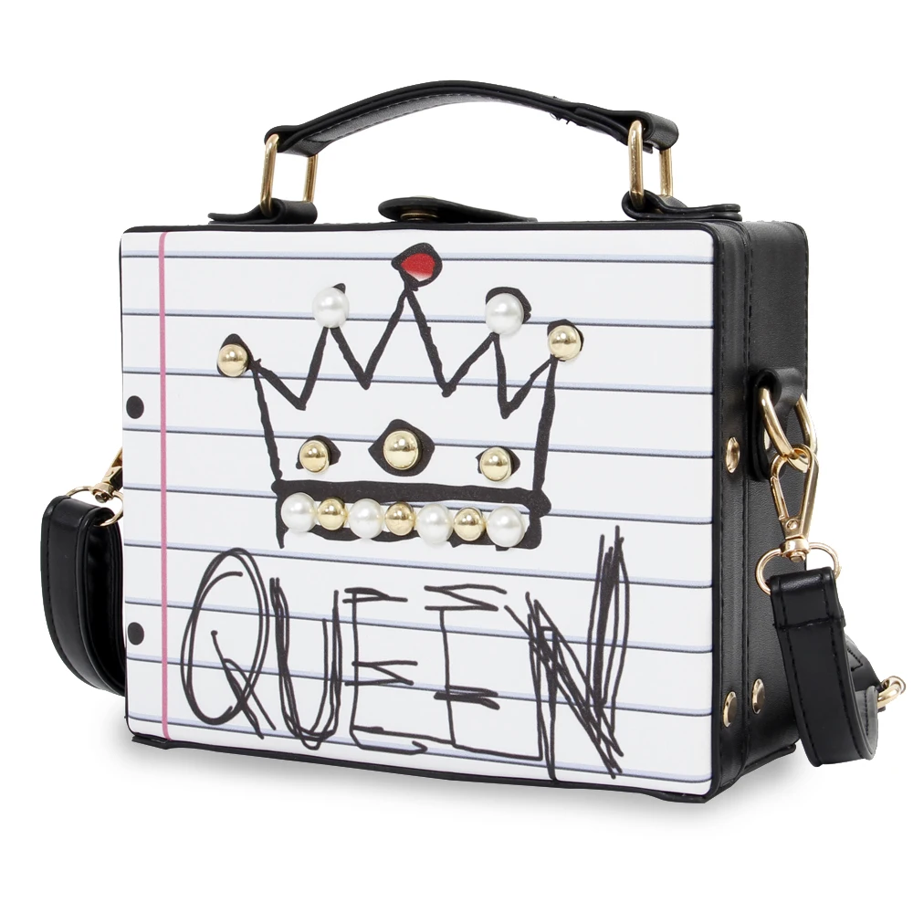 Новое поступление, модная повседневная женская сумочка с буквенным принтом, бриллиантами, жемчугом и заклепками, вечерние женские сумочки, женские сумки через плечо - Цвет: Queen