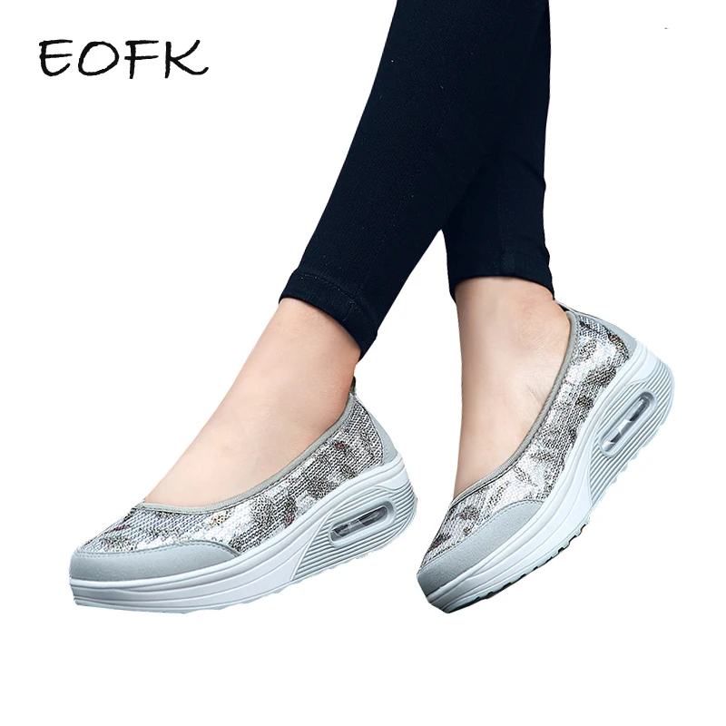 

EOFK Women Flat Platform Shoes Woman Moccasin Bling Shallow Women's Platform Slip On For Ladies Shoes Casual Flats Moccasins
