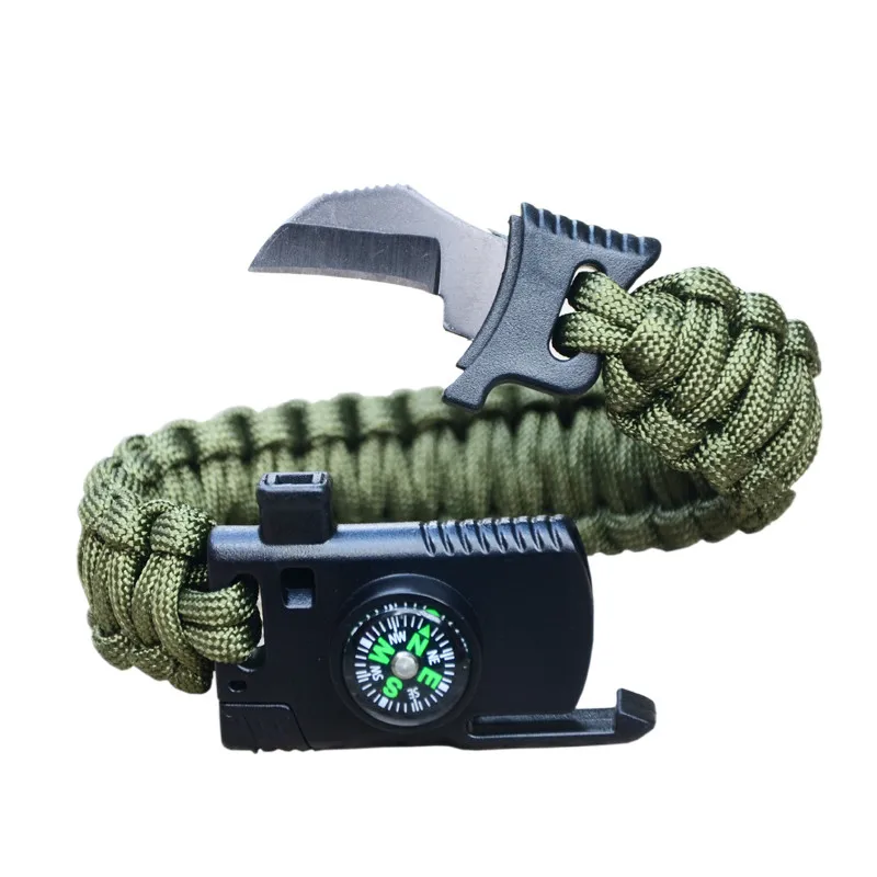 العسكرية الطوارئ مضفر بقاء سوار الرجال النساء Paracord في الهواء الطلق التخييم الانقاذ حبل أساور البوصلة صافرة سكين 4 في 1
