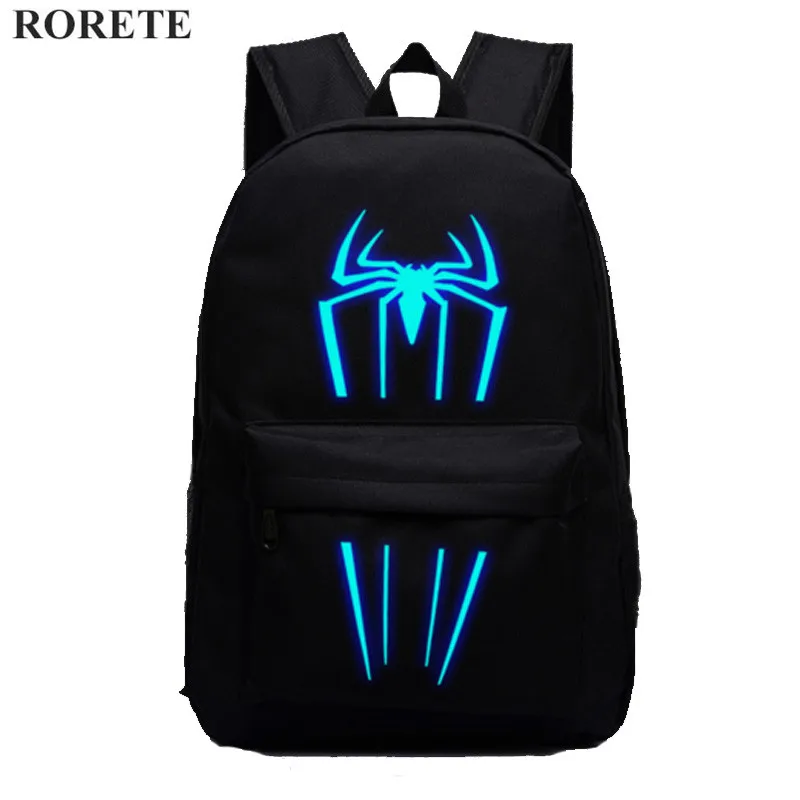 RORETE Spider-Man Luminous Printing Backpack Teenage Girls Cute Bookbags Vintage Laptop Backpacks Female mochilas school bag bookbags-for-girls