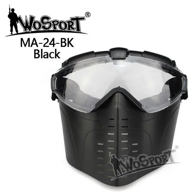 MA-24-BK WoSporT тактические маски для съемки лица с вентилятором ультрафиолетовые очки военные для охоты для пейнтбола с большим видением защитная маска для улицы - Цвет: MA-24-BK