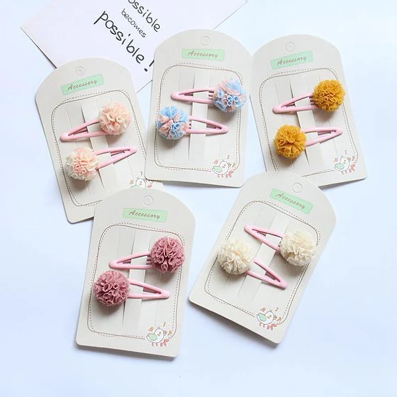 

2pcs Lovely Baby Girls Rubber Band Candy Color Pompom Hair Clips Cute BB Accessories Sweet Girls Kids Hairpins Hair Accessories