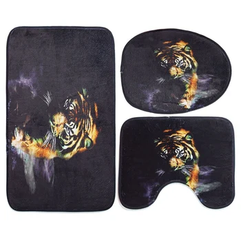 

3Pcs/Set Print Non Slip Toilet Bathroom Pad Tiger Pattern Carpet Absorbent Pedestal Rug Lid Toilet Cover Bath Mat