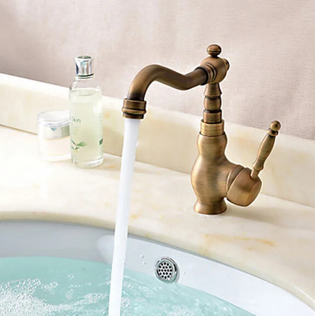 Deck Mounted Brass Single Handle Bathroom Vessel Sink Faucet Antique Single Handle Basin Mixer Tap