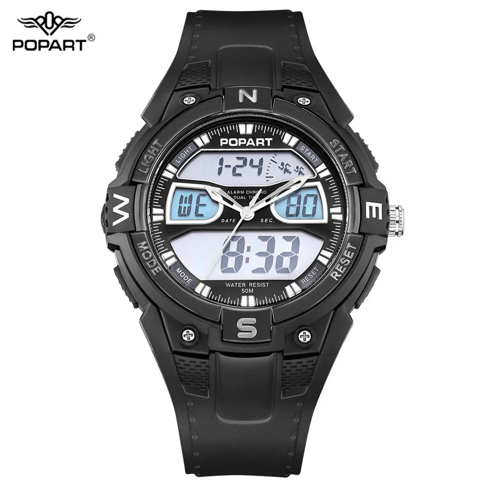 

POPART Men's Watches 50M Waterproof LED Digital Watch Quartz Wristwatches Fashion Outdoor Military Sport Watches For Men Black