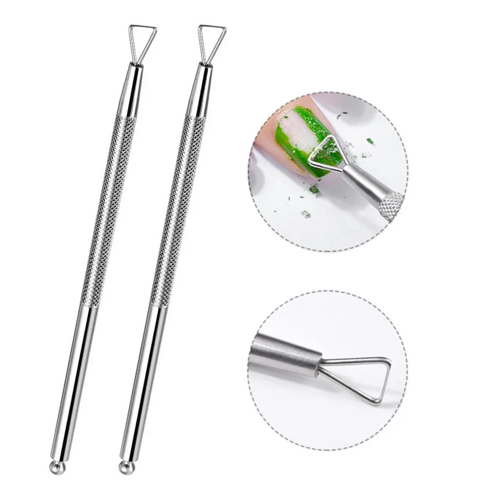 

UV Gel Polish Remover Dual-ended Stainless Steel Cuticle Lacquer Pusher Remove Gel Nail Polish Nail Art Remover Tool 2Pcs #y4