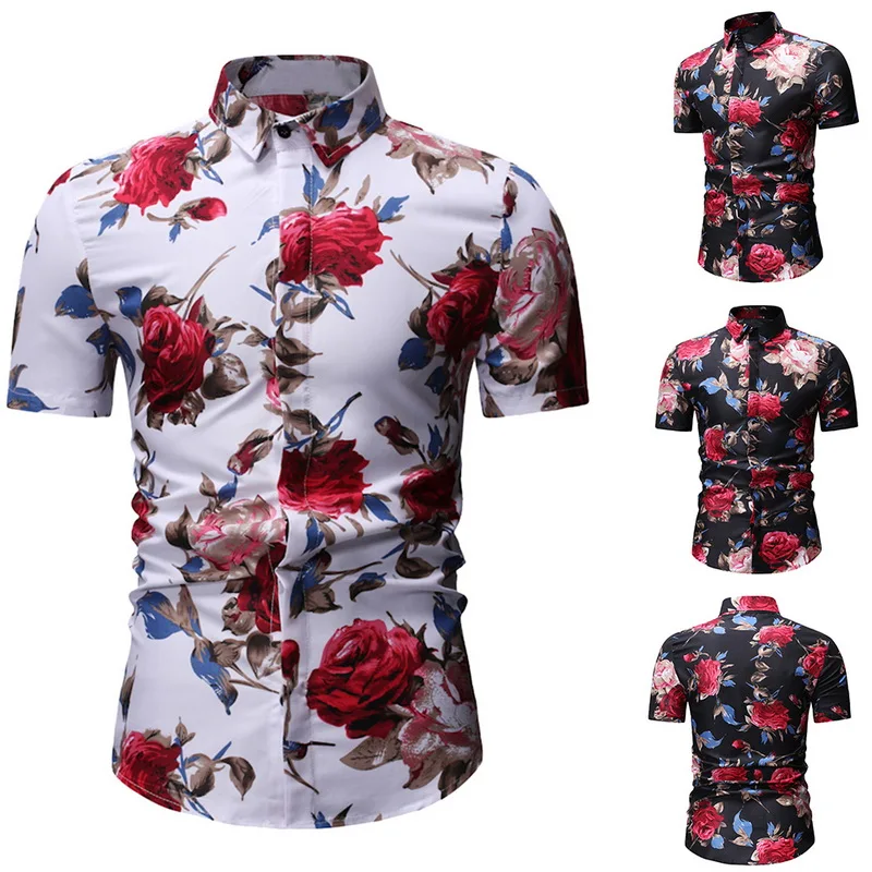 HEFLASHOR 2019 Mens Summer Shirt Short Sleeve Floral Shirt Mens Fahion ...