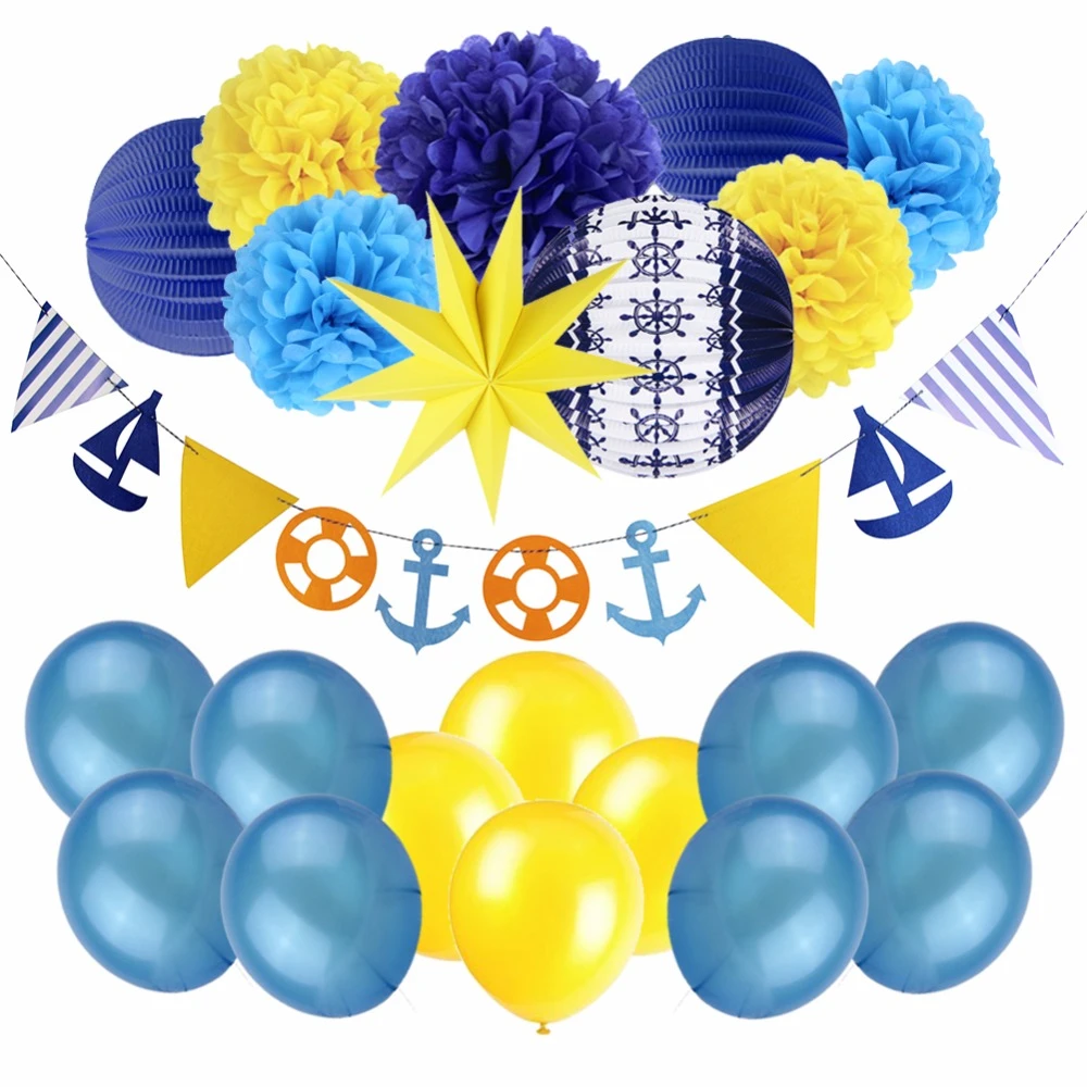 22pcs Nautical Themed Party Decor Sea Sailboat Flags Paper Star Lanterns Balloon Boy Kids Birthday Marine Style Party Supplies Party Diy Decorations Aliexpress