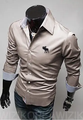 New 2015 Fashion Men Dress Shirts Male Casual Solid Color Brand