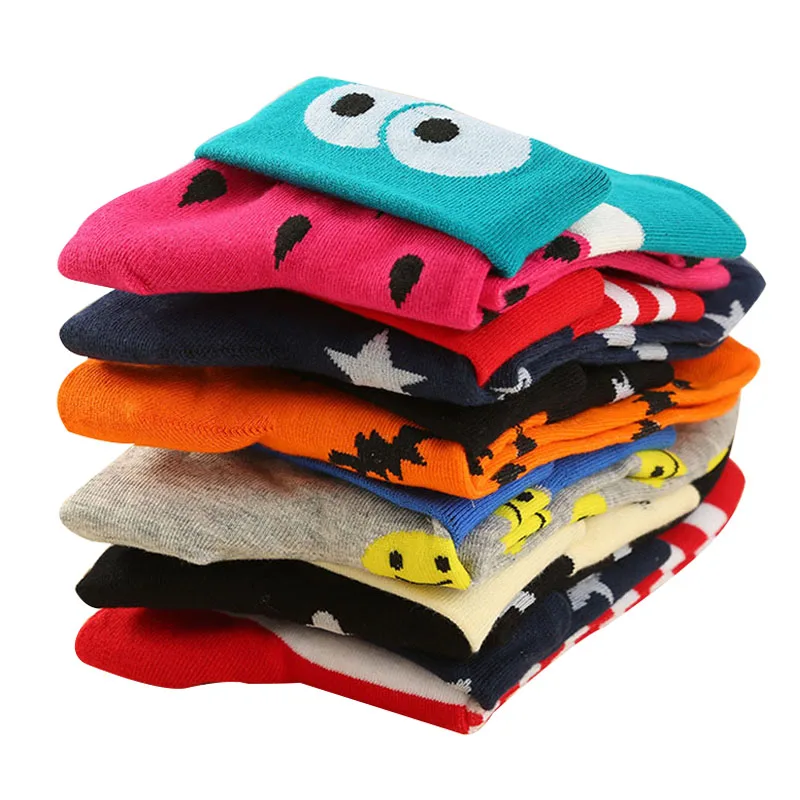 

5 Pair Women Sock New Fashion Autumn and Winter Korean Cotton Sock Flip Expression Women Three Bar Cute Comfortable Sock Cartoon