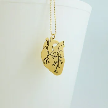 

Anatomical heart gold necklace - cardiology pendant - medical - biology necklace free ship 12pcs/lot
