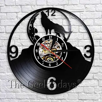 

Howling Wolf Art Decorative 3D Wall Clock Watch Forest Wild Animal Vinyl Record Wall Clock Modern Design Wall Art Decor