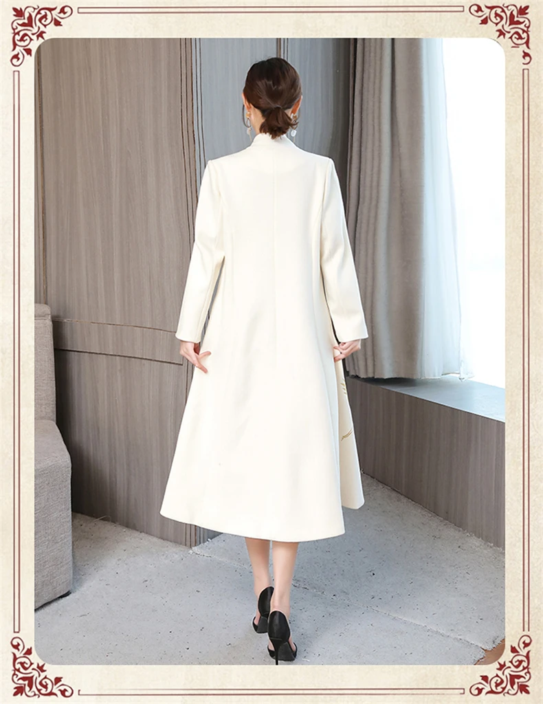 Элегантное женское кашемировое пальто высокого качества, длинное пальто с вышивкой, Женское пальто на осень и зиму, модная женская одежда в стиле ретро K4227