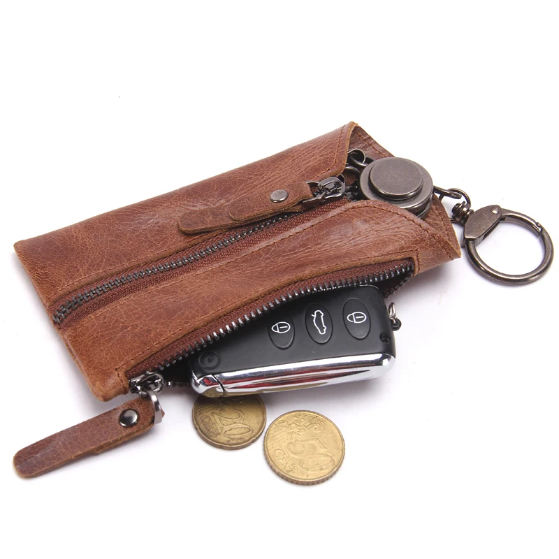 Vintage Genuine Leather Men Key Wallet Car Keychain Covers Zipper Key Case Bag Holder Housekeeper Keys Organizer key organizer,key case,key purse,key holder
