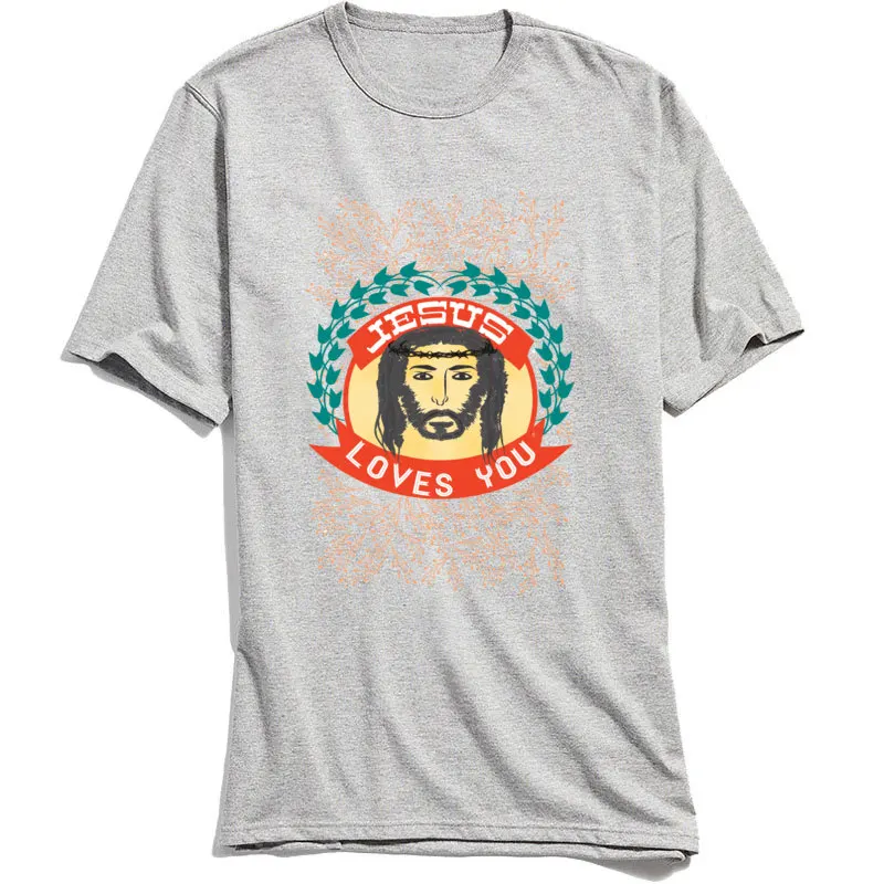 Jesus Loves You 100% Cotton T Shirts for Students Short Sleeve comfortable Tees Brand Father Day Round Collar Tops Shirt Camisa Jesus Loves You grey