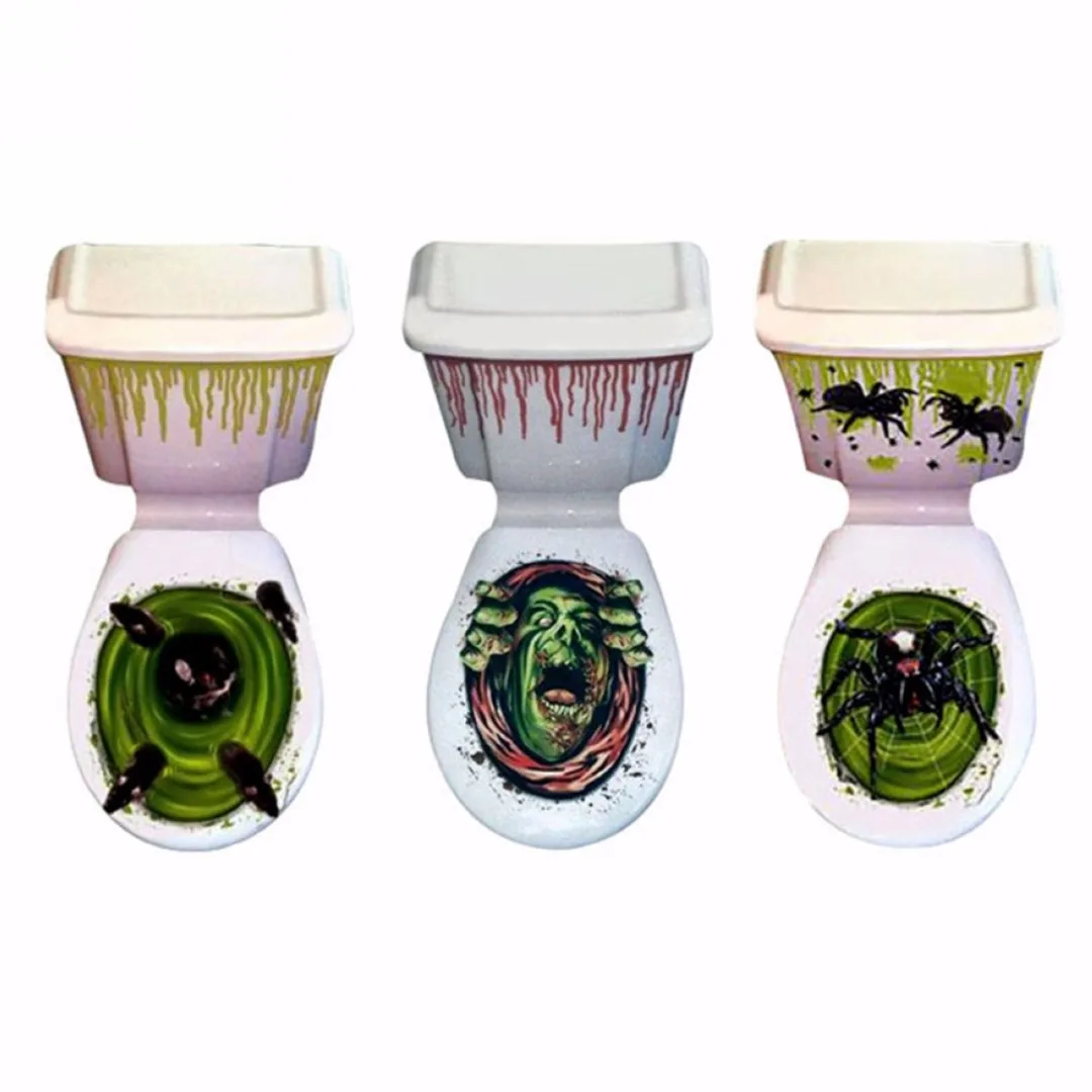 Halloween Decorations 3D Toilet Seat Cover Sticker Waterproof Scary Horror Toilet Poster Stickers Bathroom Accessories