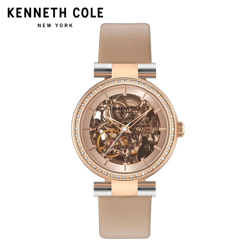 Kenneth Cole оригинальные женские часы автоматические механические Женские часы KC15107001 с кожаным ремешком цвета хаки белые роскошные Брендовые Часы