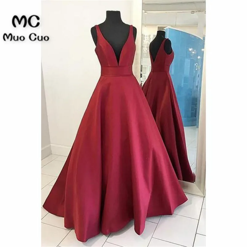 Red Satin Prom Dress Ball Gown Prom Dress Straps Evening Dress