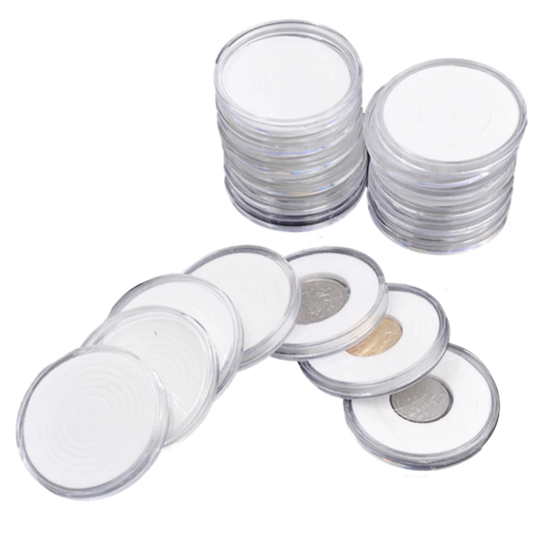 

FGGS-20 pcs 46mm Coin Cases Holder Applied Clear Round Storage Box