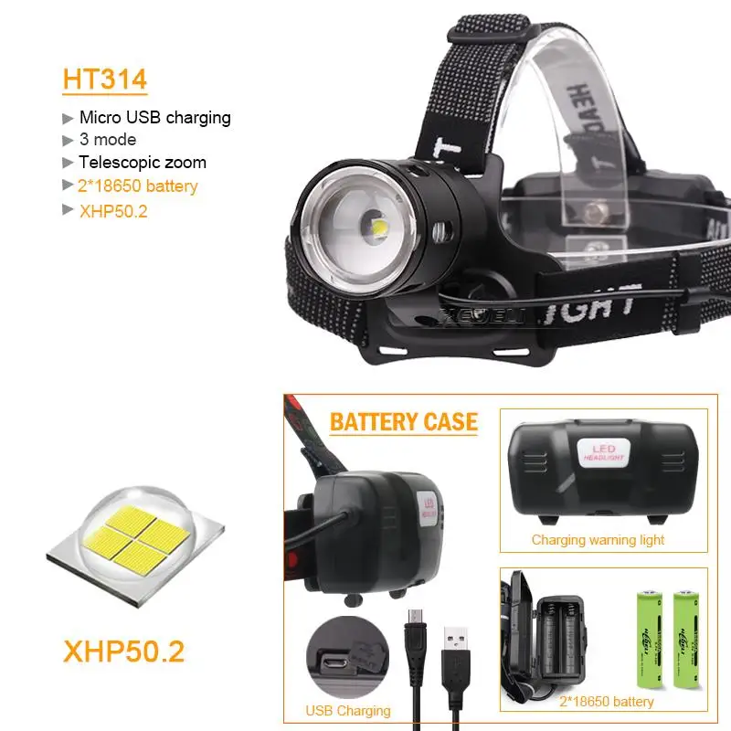 Goede Xhp70 koplamp high power head lamp led recharge hoofdlamp lantaarn xhp50.2 USB koplamp 18650 outdoor licht Met mobiele power