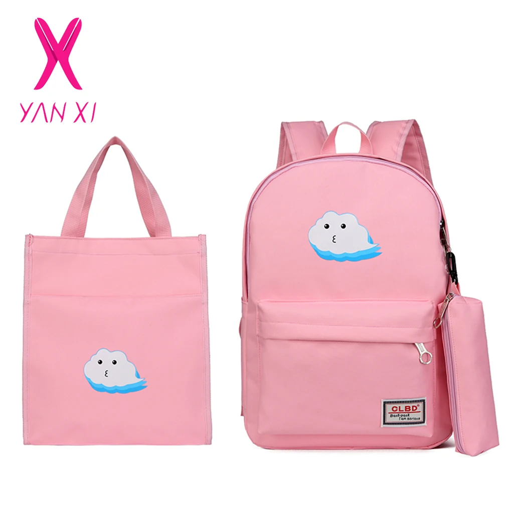 

YANXI Women Canvas Backpack Cute Cloud Printing Backpacks Women's Travel Bags Mochila Rucksack Shoulder Bag 3pcs/set
