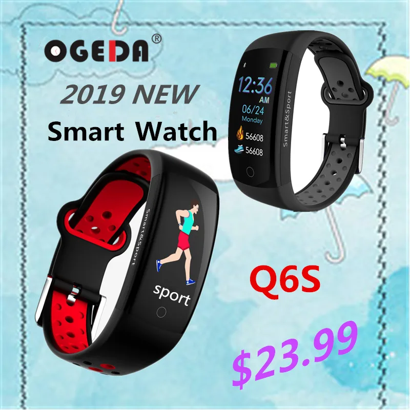 

OGEDA Q6S 2019 Men Sport Smart Watch 3D Dynamic UI heart rate sphygmomanometer do not disturb mode Multi-sport mode Reloj