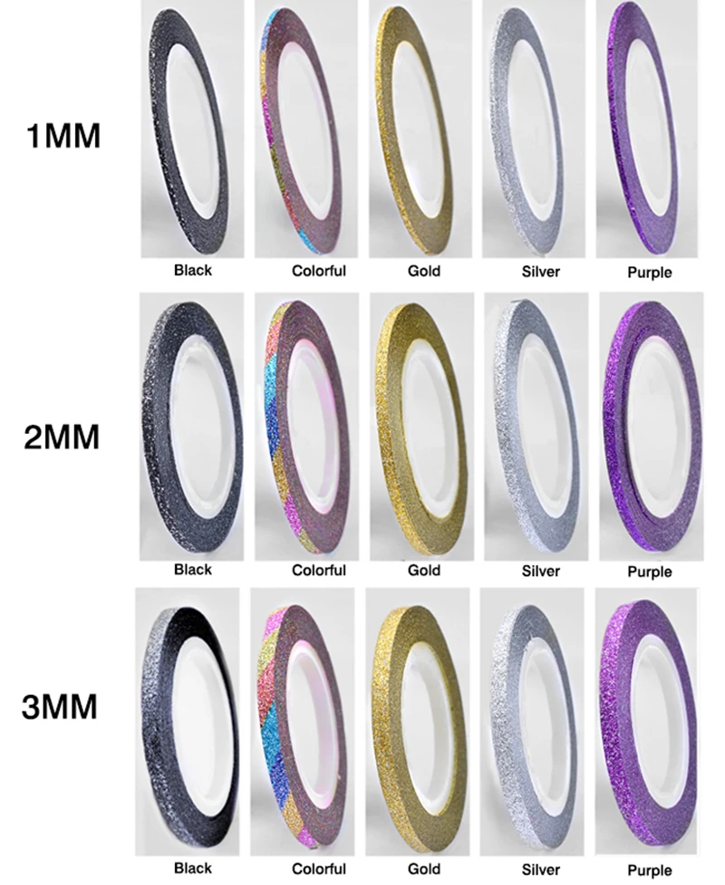 1 мм/2 мм/3 мм клейкая линия для нейл-арта DIY наклейки песок блеск золото/серебро/красочные/черный/фиолетовый полоса лента линия украшения ногтей
