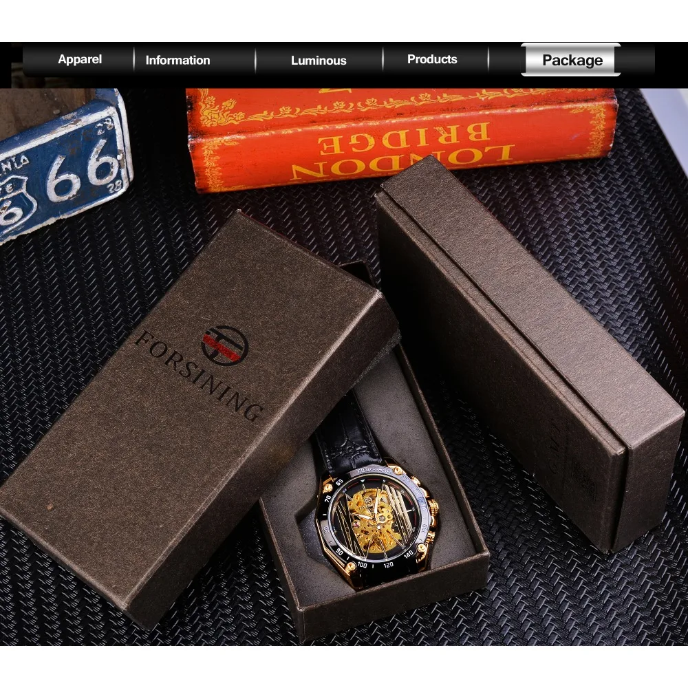 Forsining Big Dial Steampunk Design Luxury Golden Gear Movement Men Creative Openwork Watches Automatic Mechanical Wrist Watches