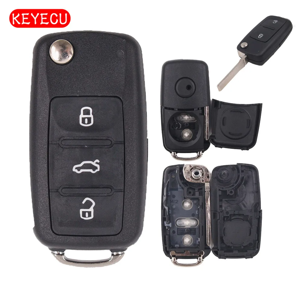 Keyecu Replacement Shell Folding Flip Remote Key Case Fob 3 Button for VOLKSWAGEN SEAT SKODA