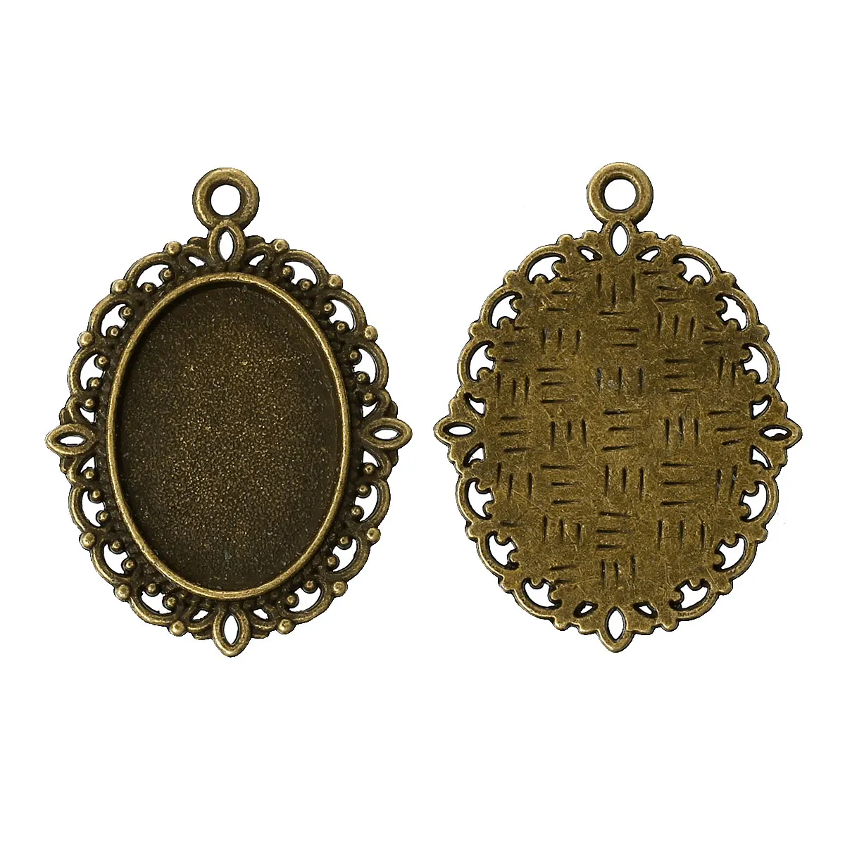 

DoreenBeads Zinc metal alloy Charm Pendants Oval Antique Bronze Cabochon Settings(Fits 18mm x 13mm)29mm(1 1/8")x 22mm ,3 PCs
