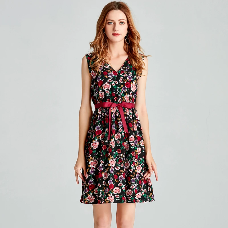 

Summer Dress Women Sweet Print Floral Fashion Casual Style Deep V Sexy Dress Vintage Female Elegant Beach Party Dresses JN900