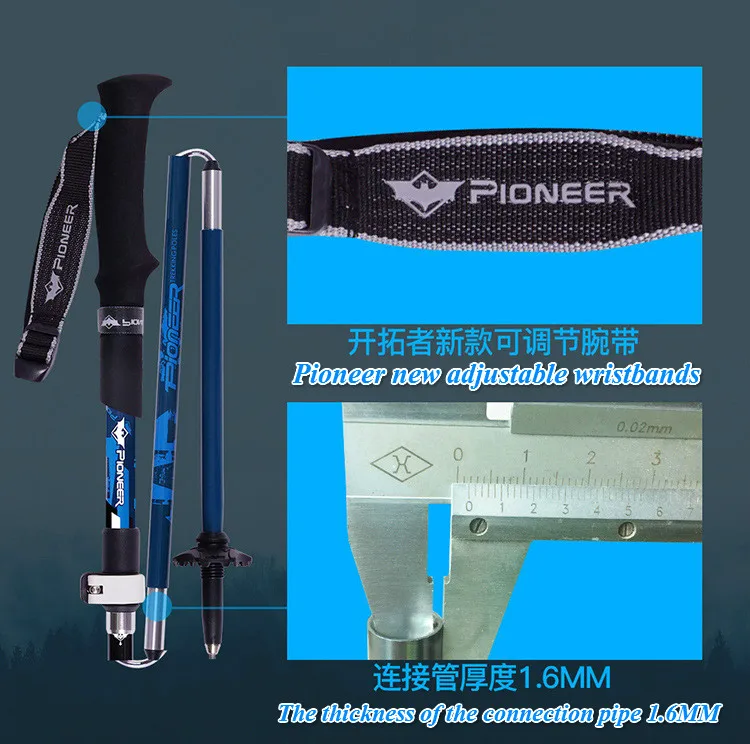 Alça ao ar Varas de Escalada Pioneer Nordic Caminhada Varas Ajustável 3 Seção Livre 34-135cm Caminhadas Pólo Trekking Pólos Eua Vara 5 High Quality Esporte e Lazer