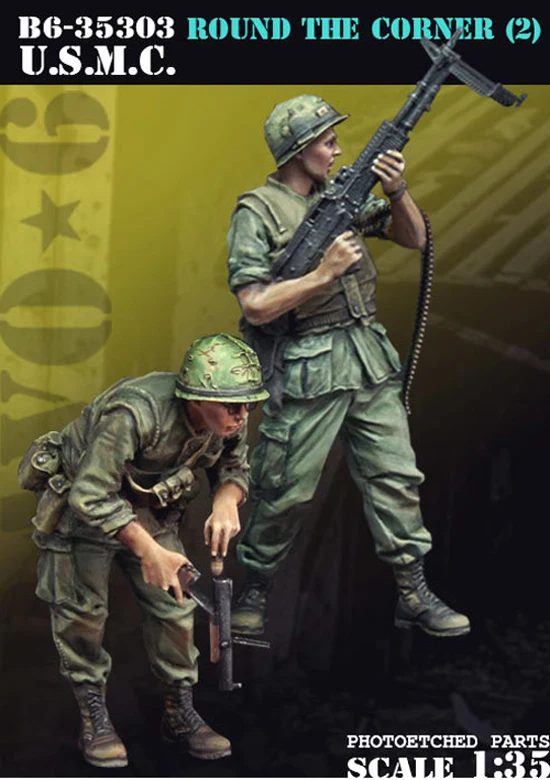 

1/35, USMC Round The Corner, 2 people, Resin Model Soldier GK, Military theme of World War II, Unassembled and unpainted kit