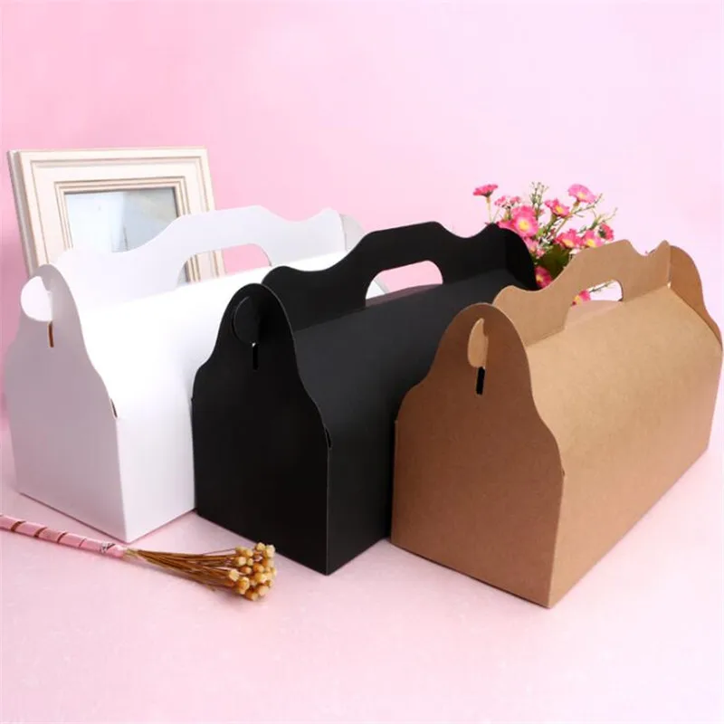 

AAA Great 10Pcs/Lot Kraft Paper Cake Box Brown Cup Cake Boxes With Handle Wedding Paper Cardboard Cake Box White Party Birthday