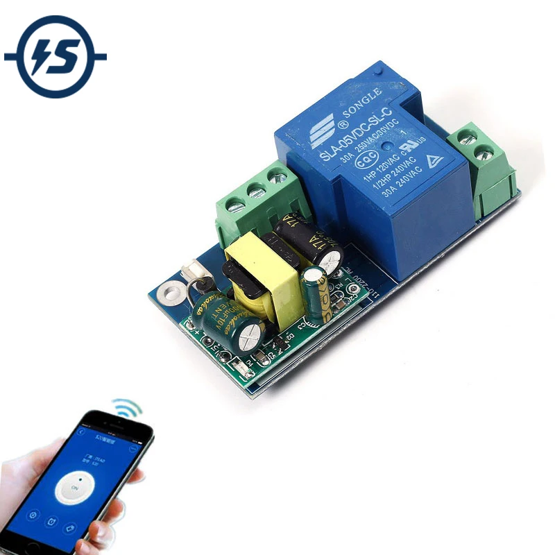 

High Power Wifi Relay Switch Module Inching Jog Mode AC 220V Phone Timer Remote Control 6.8x3.3x2.6cm PSA Wireless Smart Home