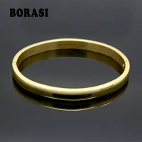 Simple Smooth Couple Jewelry Rose Gold Color Lover Bangle Plain Stainless Steel Bracelets & Bangles For Men Women Present 1