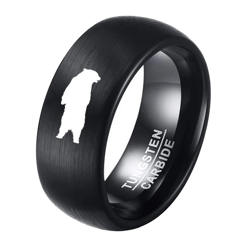 

Dropshipping Customs Engrave Bear Animal Rings for Men 8mm Tungsten Wedding Band Natural Hunting Jewelry Size 6-14