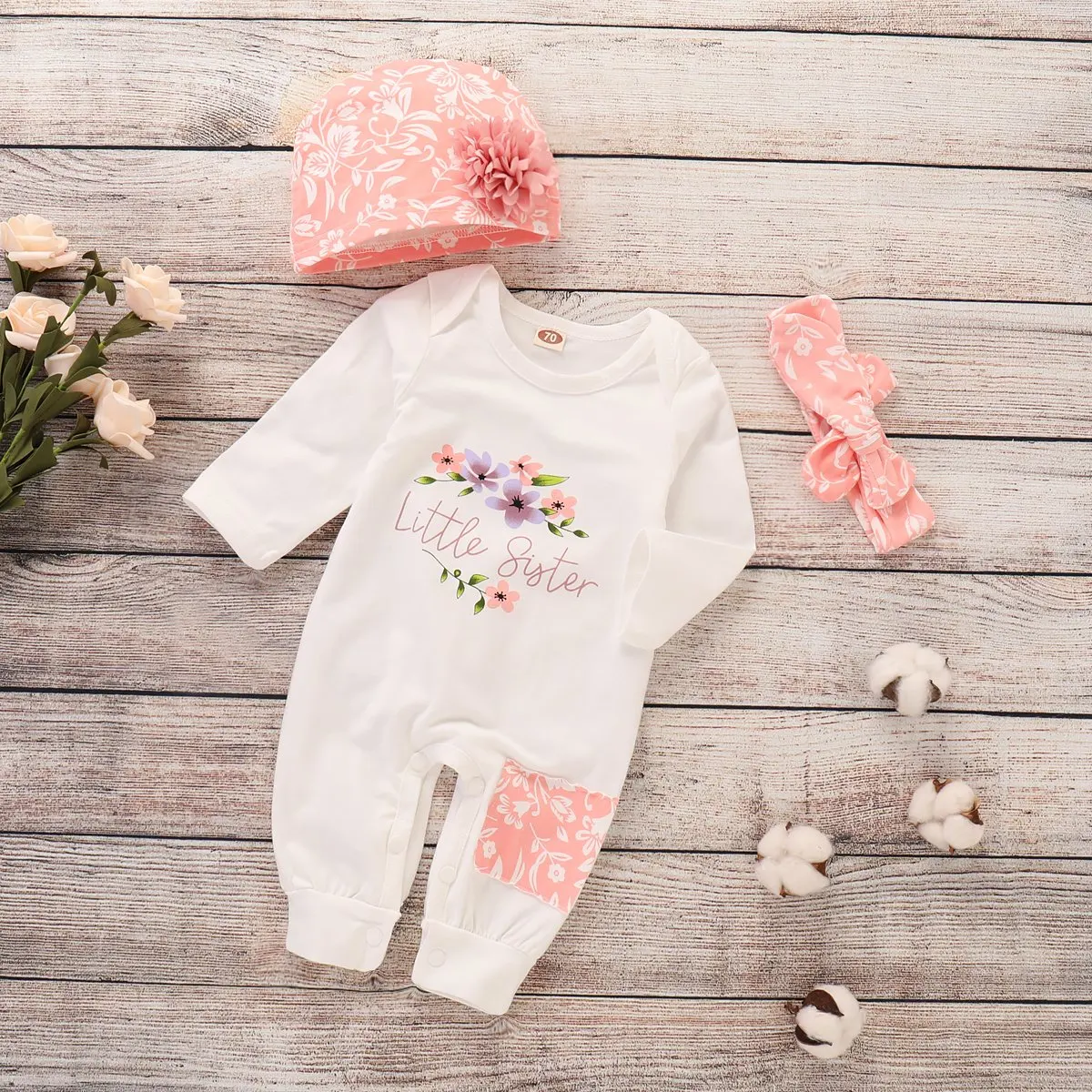 Oklady Baby Girl Clothes Little Sister Newborn Outfit Print Long Sleeve Romper Hat Headband Set From Ys Shop 10 49 Dhgate Com