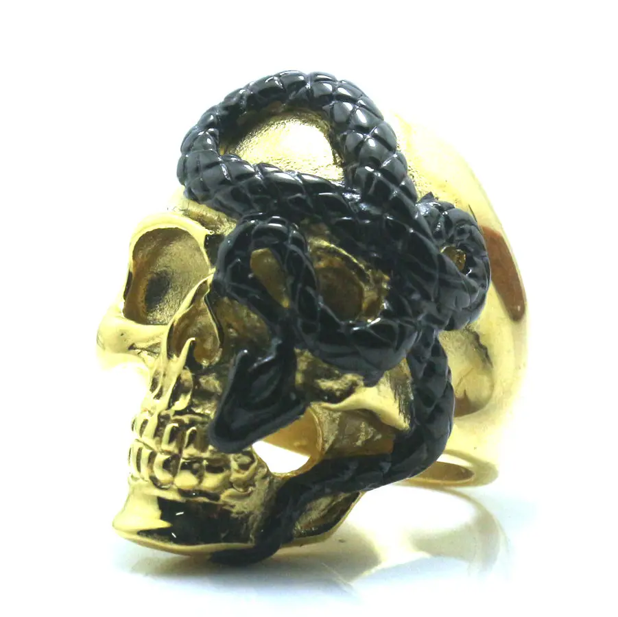 Size 7 to Size 16 Mens Boys 316L Stainless Steel Cool Punk Gothic Skull Snake Newest Ring Free Shipping