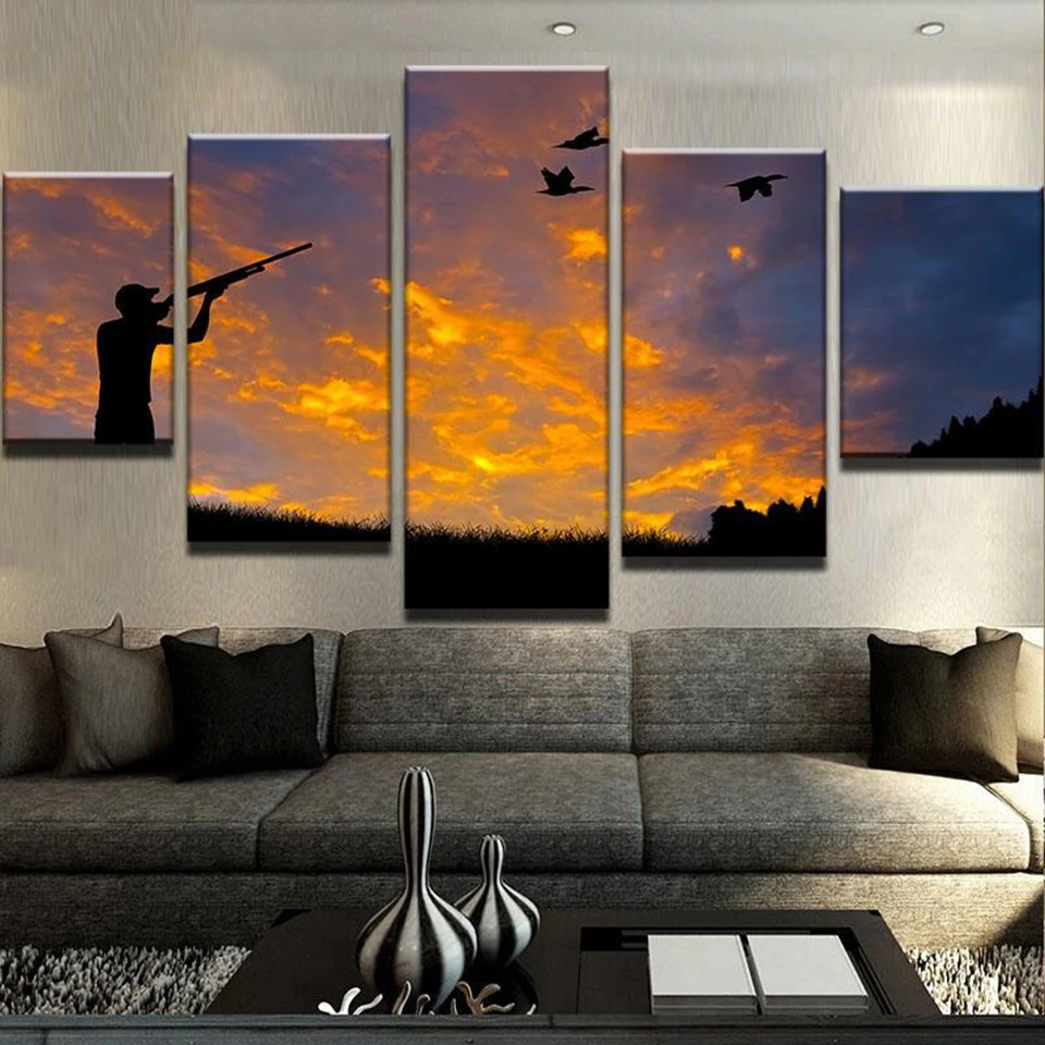 

Home Decoration Modular Poster Painting Wall Art Framework HD Printed Modern Canvas 5 Panel Hunting For Living Room Pictures