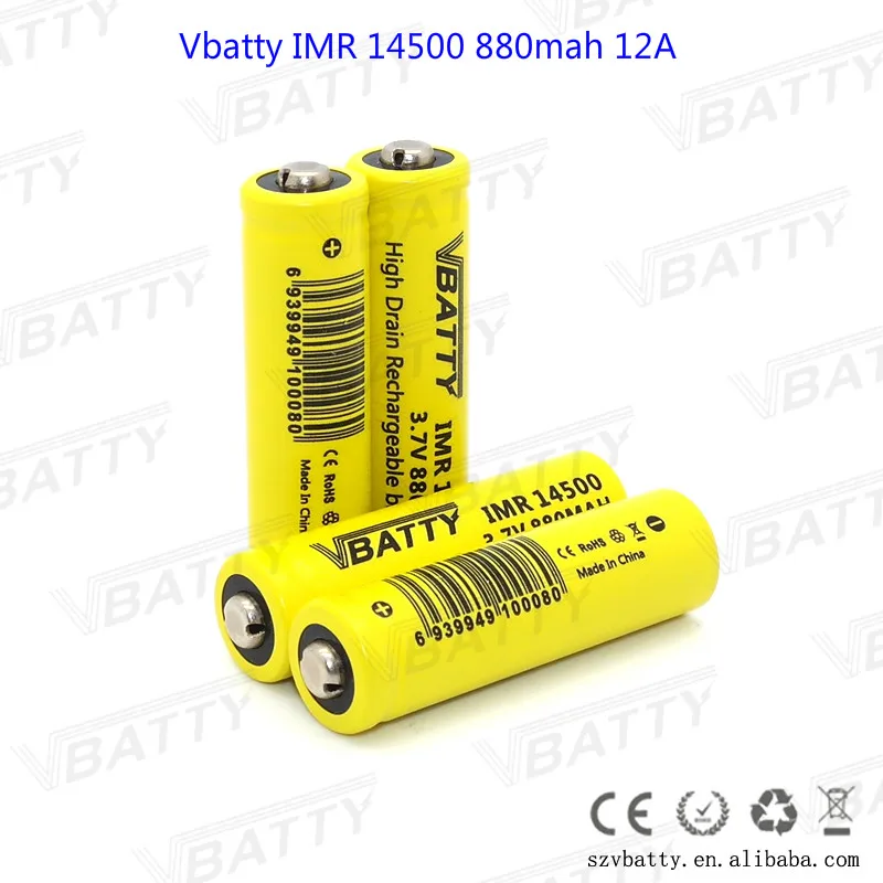 Vbatty IMR 14500 880 мАч 12A 3 7 В перезаряжаемый литий полимерный аккумулятор с кнопкой top