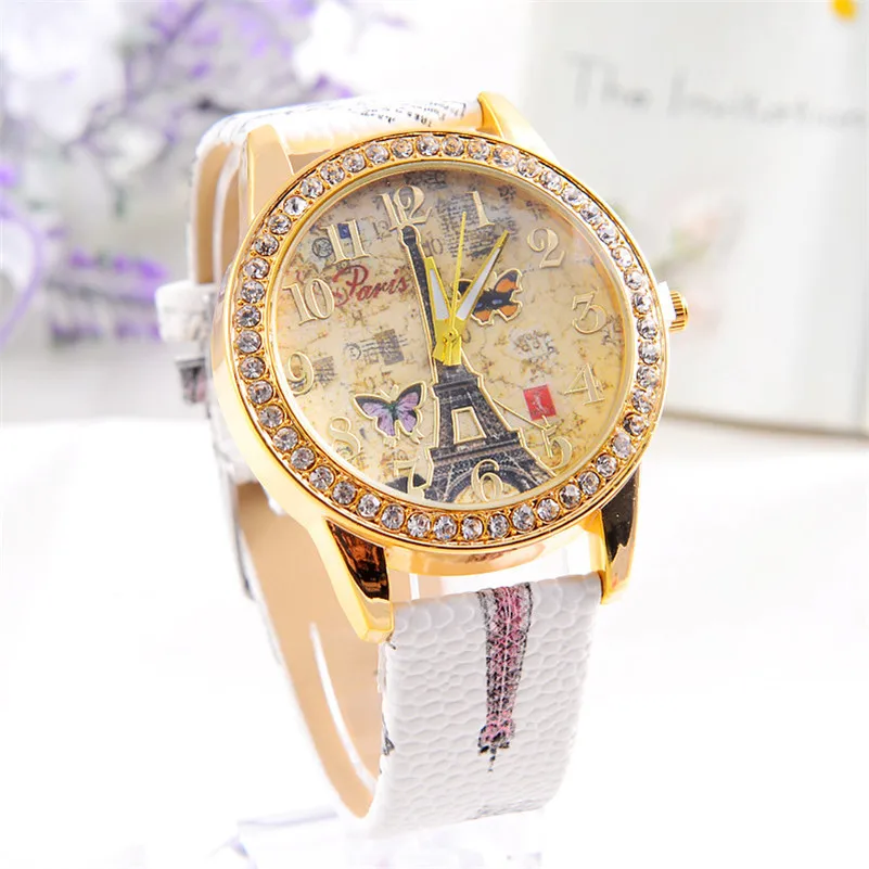 Fashion Vintage Paris Eiffel Tower Women Fashion Watch Crystal Leather Quartz Wristwatch clock relogio feminino#2AP23B (3)