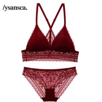 

Fashion Y Straps Sexy Bra Set Lingerie Women's Lace Sexy Underwear Wire Free Push Up Bra and Panty Clothing Set