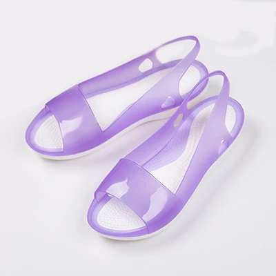 Женские босоножки с петлей на пятке; сланцы прозрачного пластика с ремешками сзади и открытым носком слипоны повседневные туфли на плоской подошве Летний Пляжный с открытой спиной обувь для дождя - Цвет: purple sandalsC31