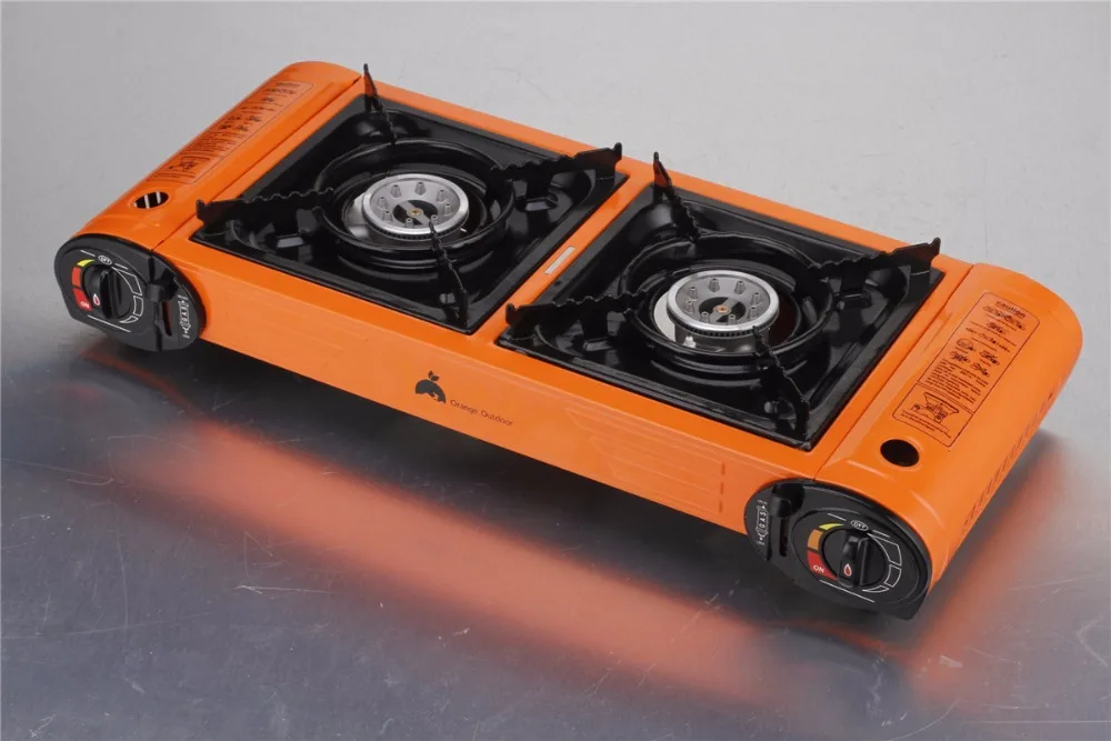 

Double protable gas stove,camping gas grill+BBQ pan/plate +box,outdoor gas grill, gas burner