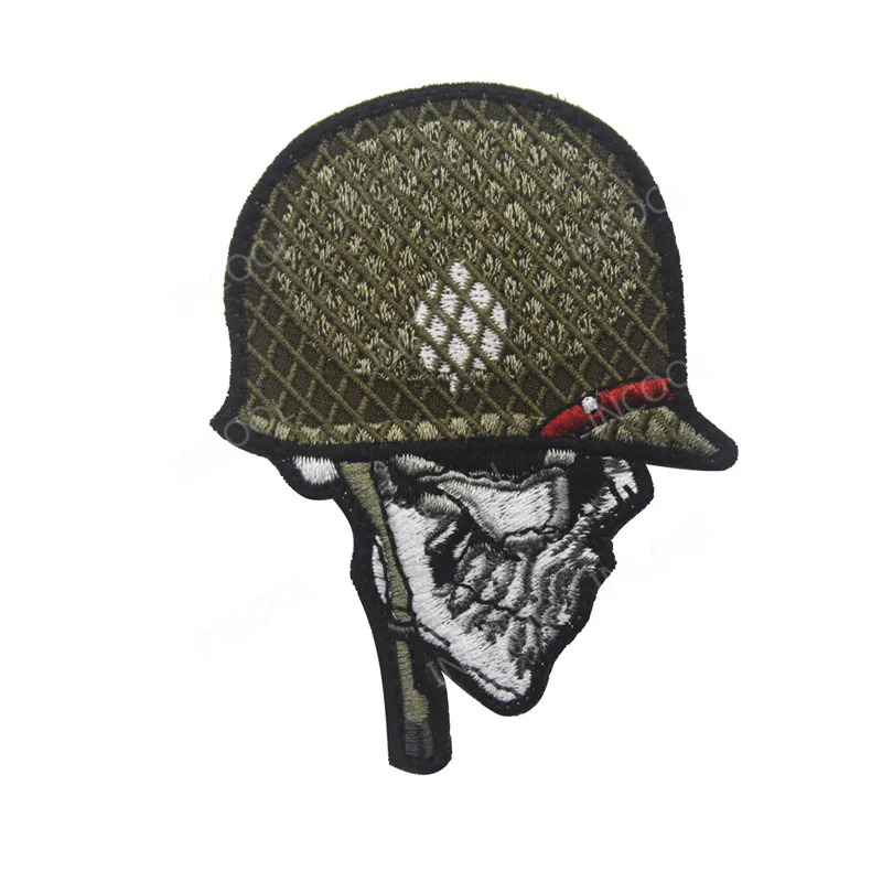 

Embroidery Patch Skull Head Soldier Helmet Military Morale Patches Tactical Combat Emblem Appliques Embroidered Badges Drop Ship