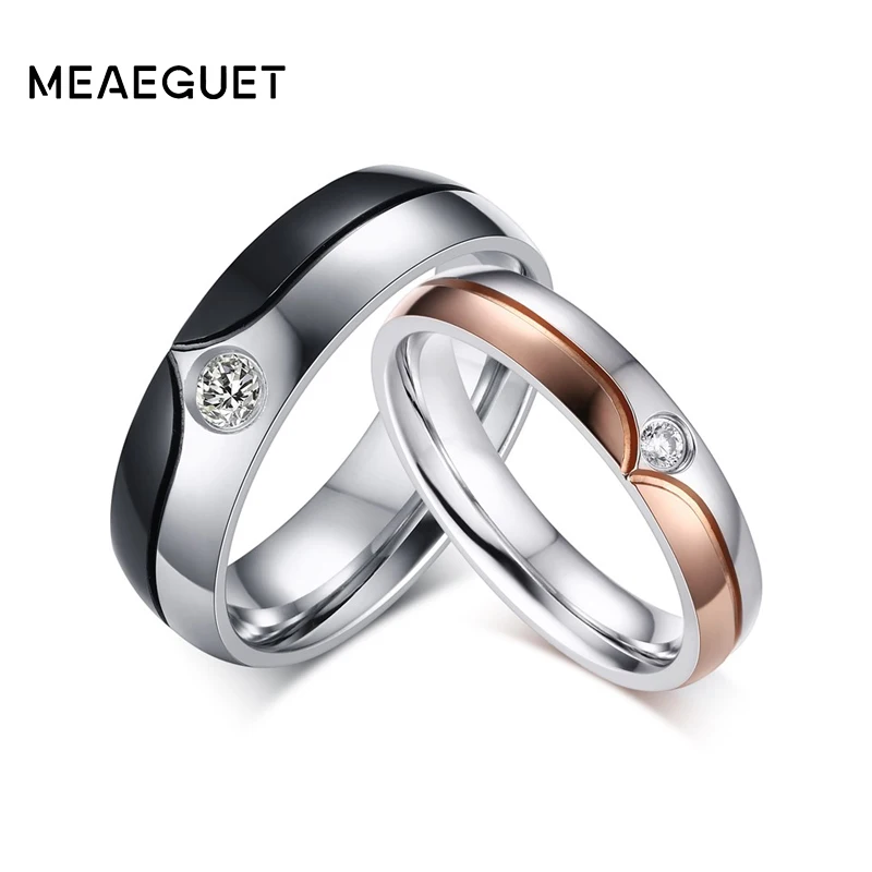 Meaeguet Romantic wedding couple rings for men women stainless steel CZ Stone engagement anniversary lovers ring
